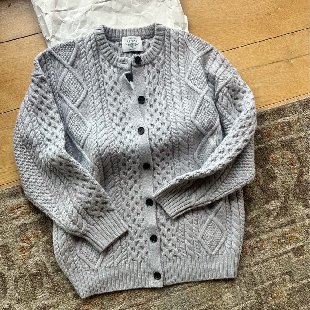 Aritzia Light Gray Cable Knit Button Cardigan